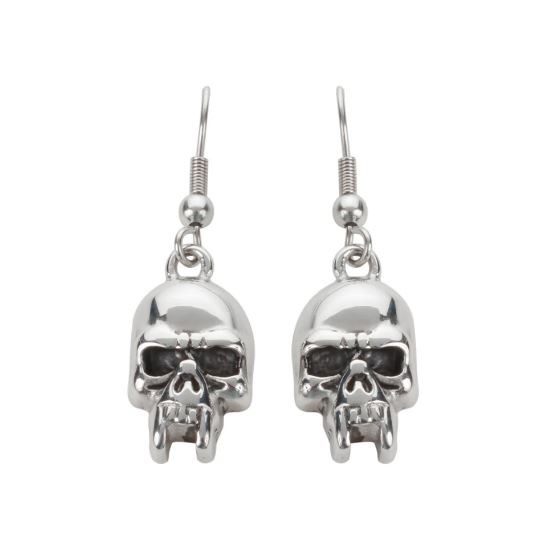 Vampire Skull Earrings French Wire Stainless Steel Motorcycle Biker Jewelry