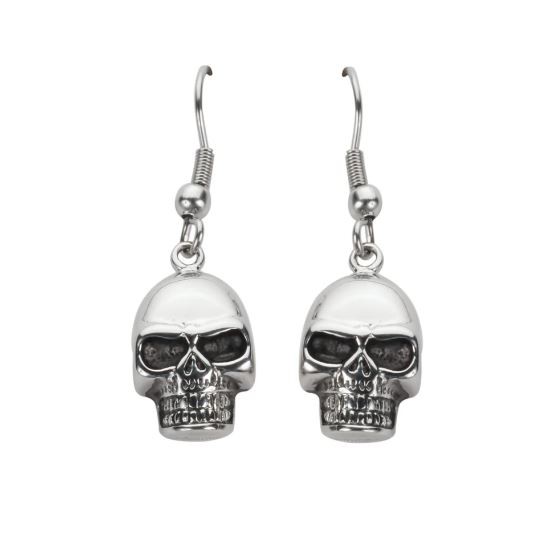 Skull Earrings French Wire Stainless Steel Motorcycle Biker Jewelry