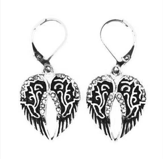Foxtail Wing Earrings Lever Back Imitation Diamonds Stainless Steel