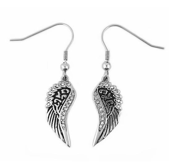 Wing Bling Earrings French Wire Imitation Diamonds Stainless Steel