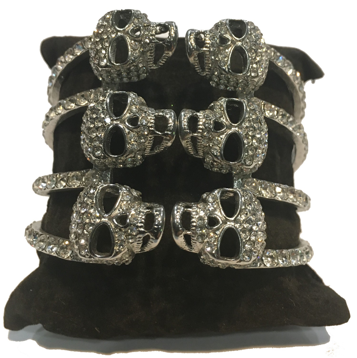 BRACELET 6 PACK SKULL CLEAR BLING STONES STAINLESS STEEL