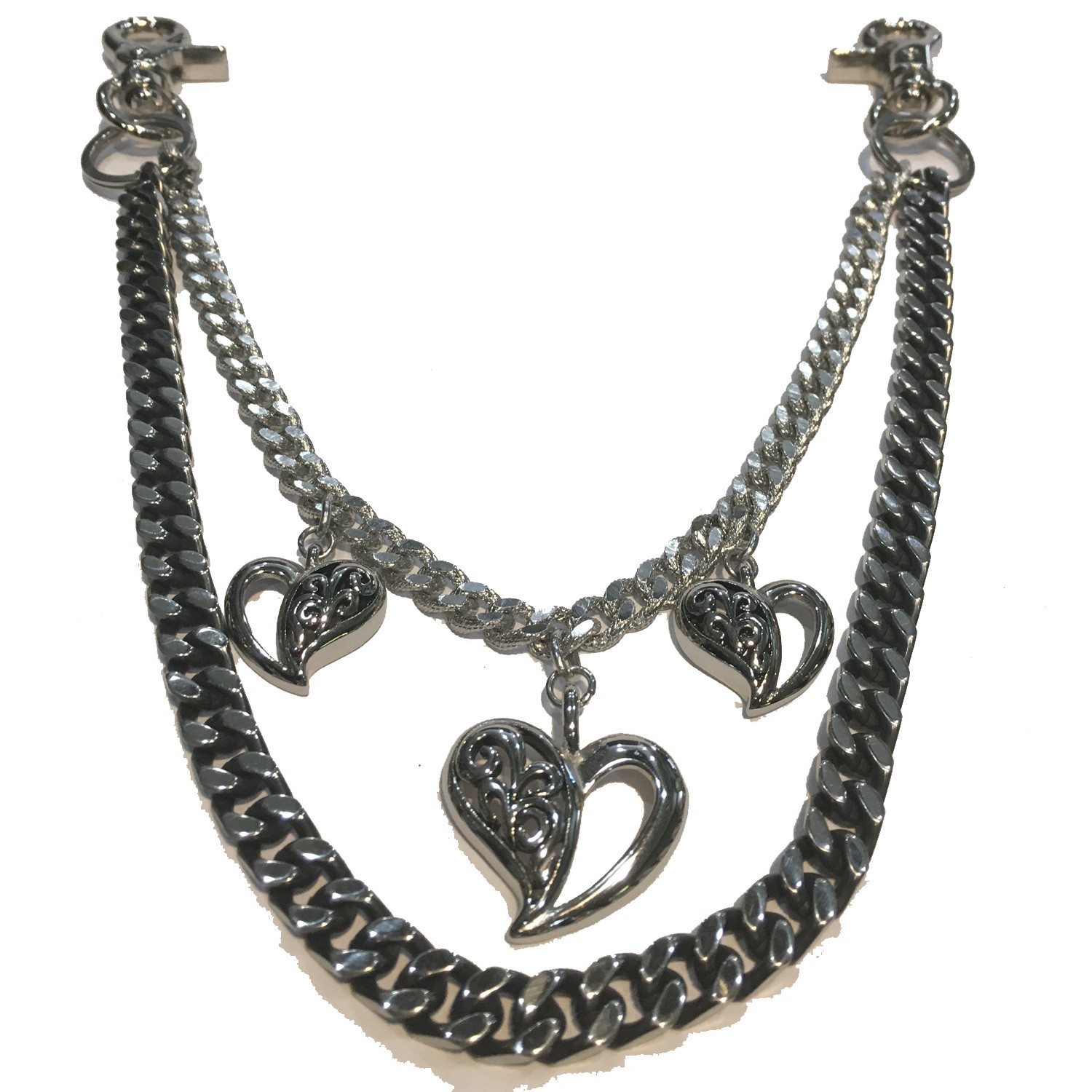 JEAN BLING CUSTOM DESIGNED DOUBLE CHAIN WITH FILIGREE HEARTS