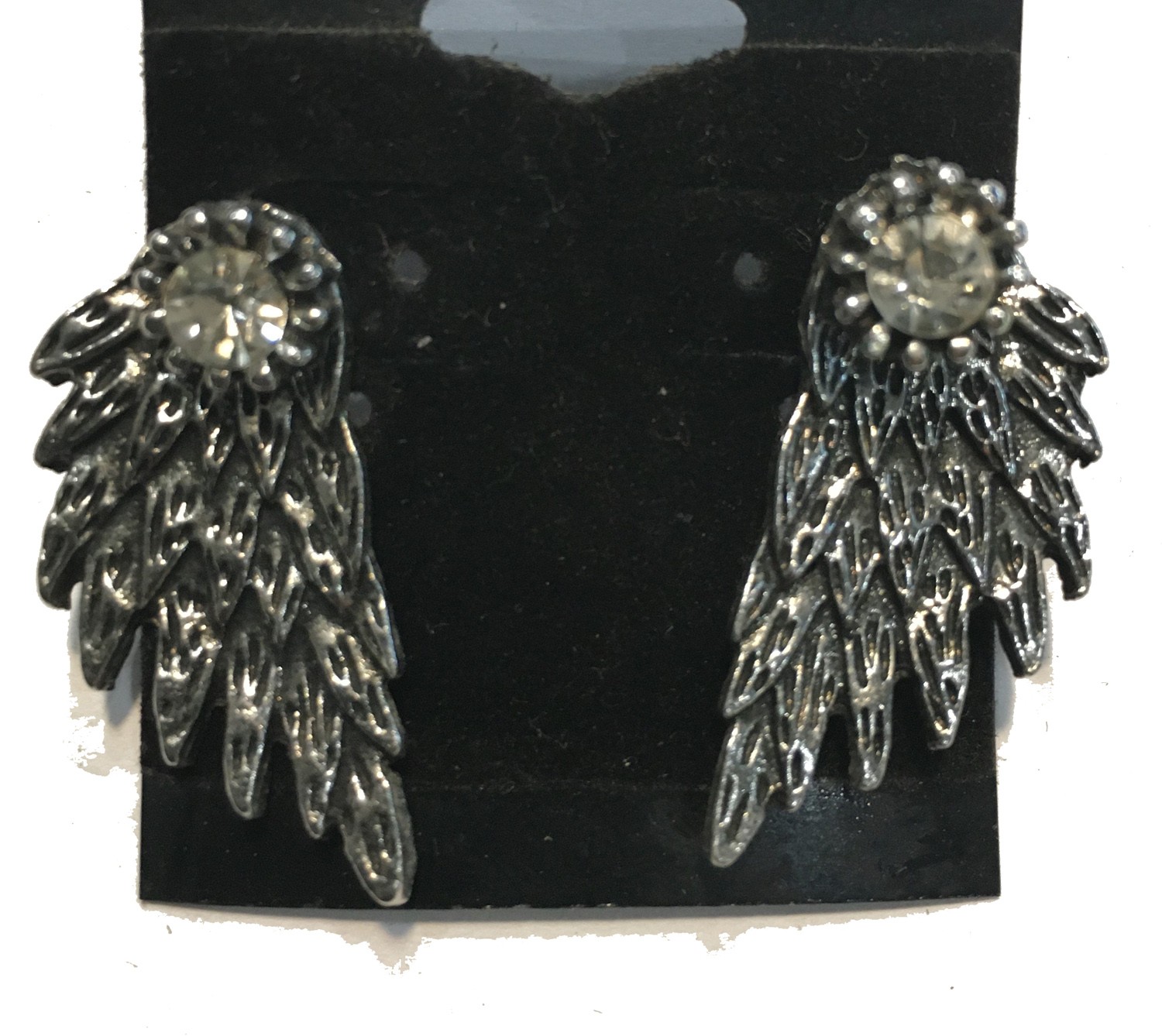ANGEL WING WITH 3 DIMENSIONAL INLAID CRYSTAL EARRINGS POST STAINLESS STEEL