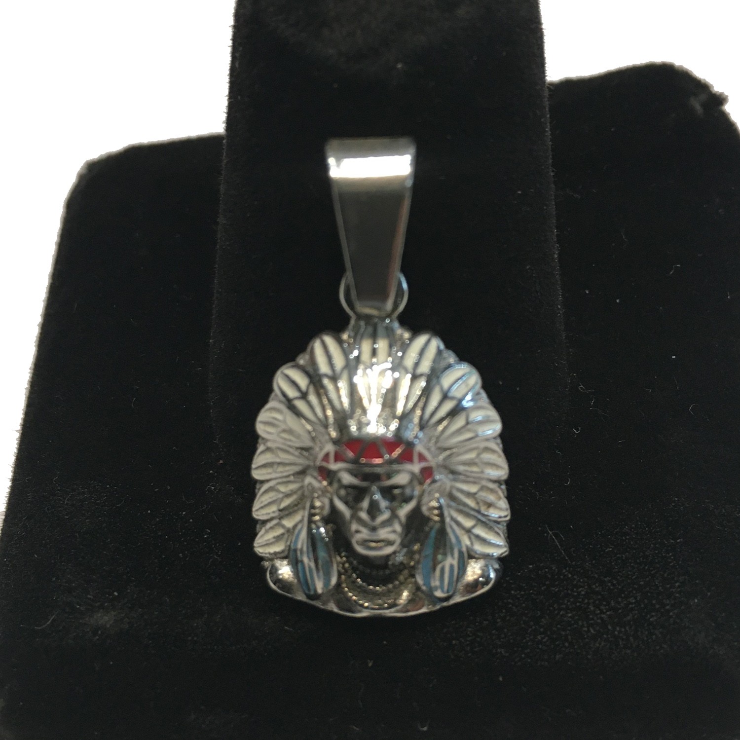 NDIAN HEAD WHITE BLUE PENDANT STAINLESS STEEL 1