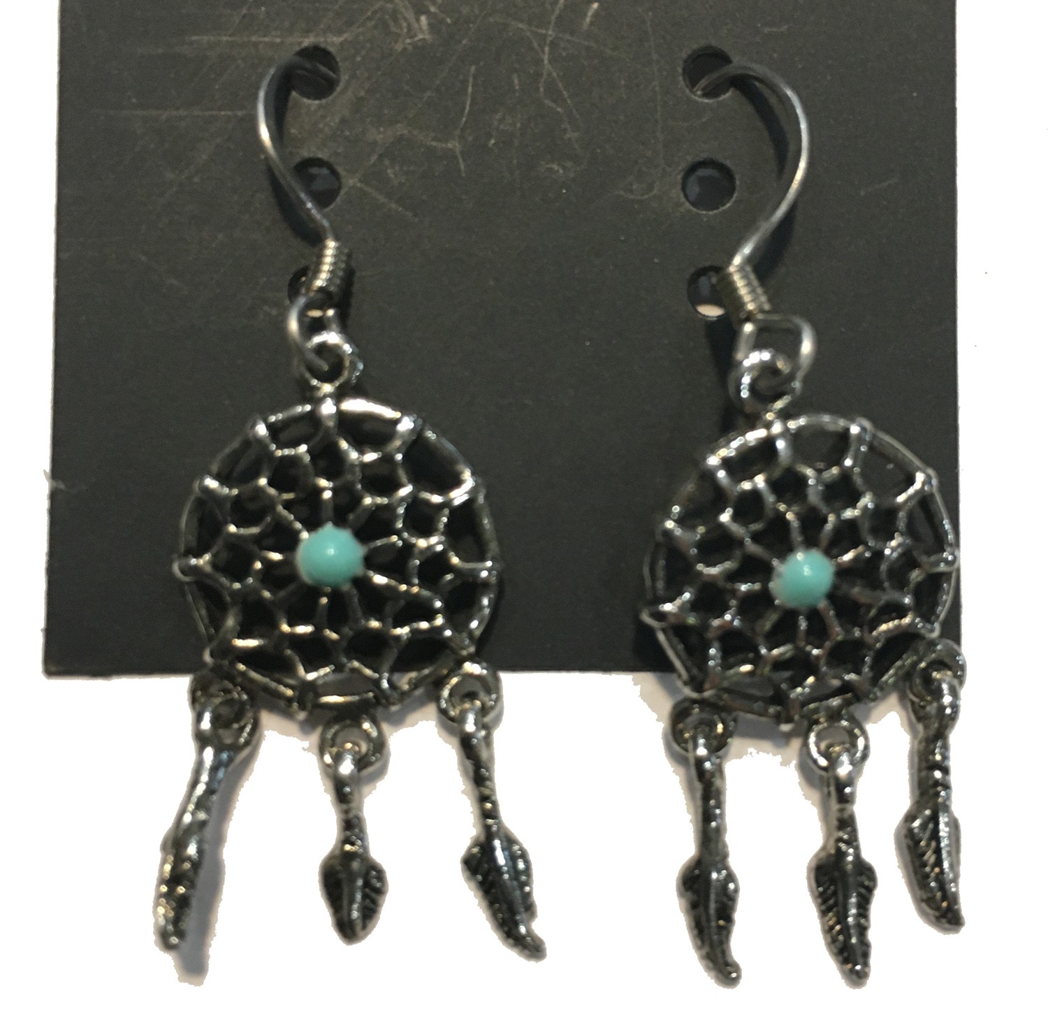 DREAMCATCHER WITH TURQUOISE ACCENT EARRINGS STAINLESS STEEL