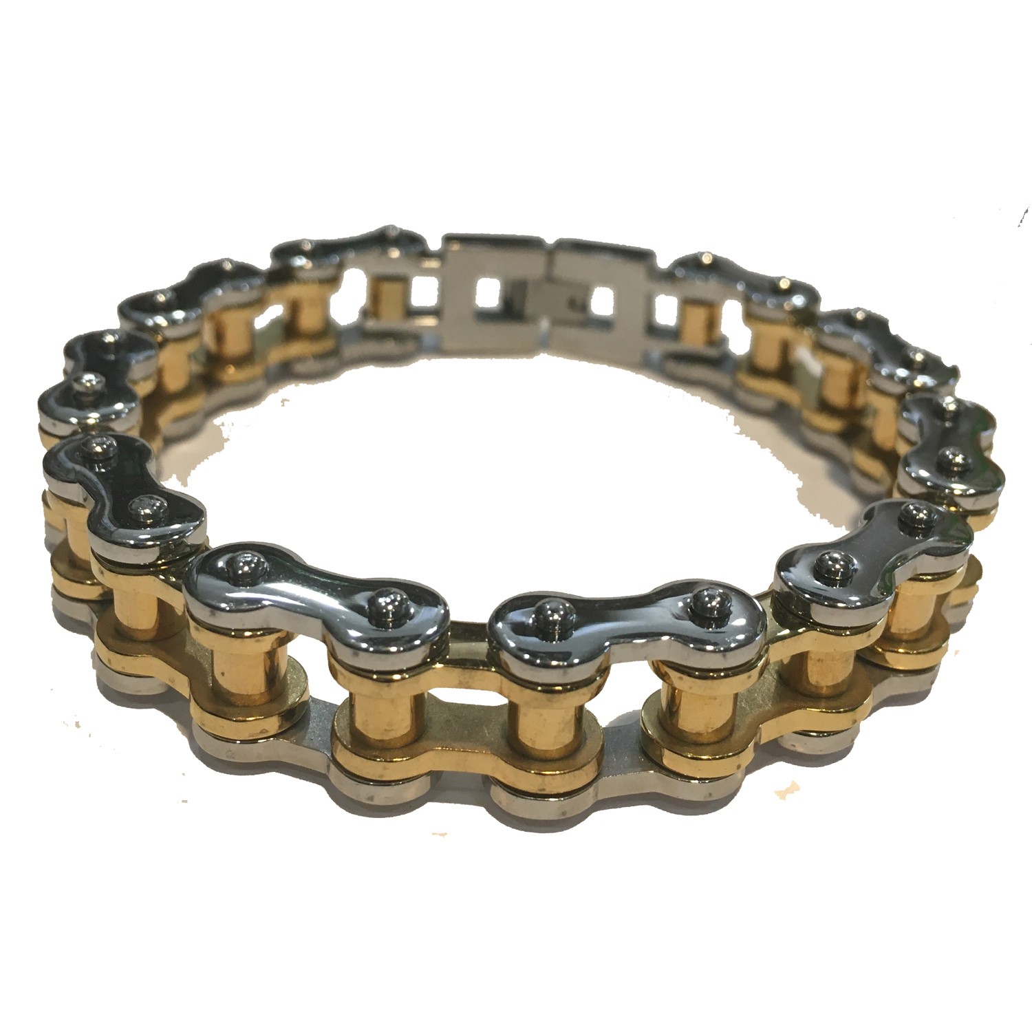 SHINY SILVER & GOLD  MENS MOTORCYCLE CHAIN BRACELET STAINLESS STEEL 9