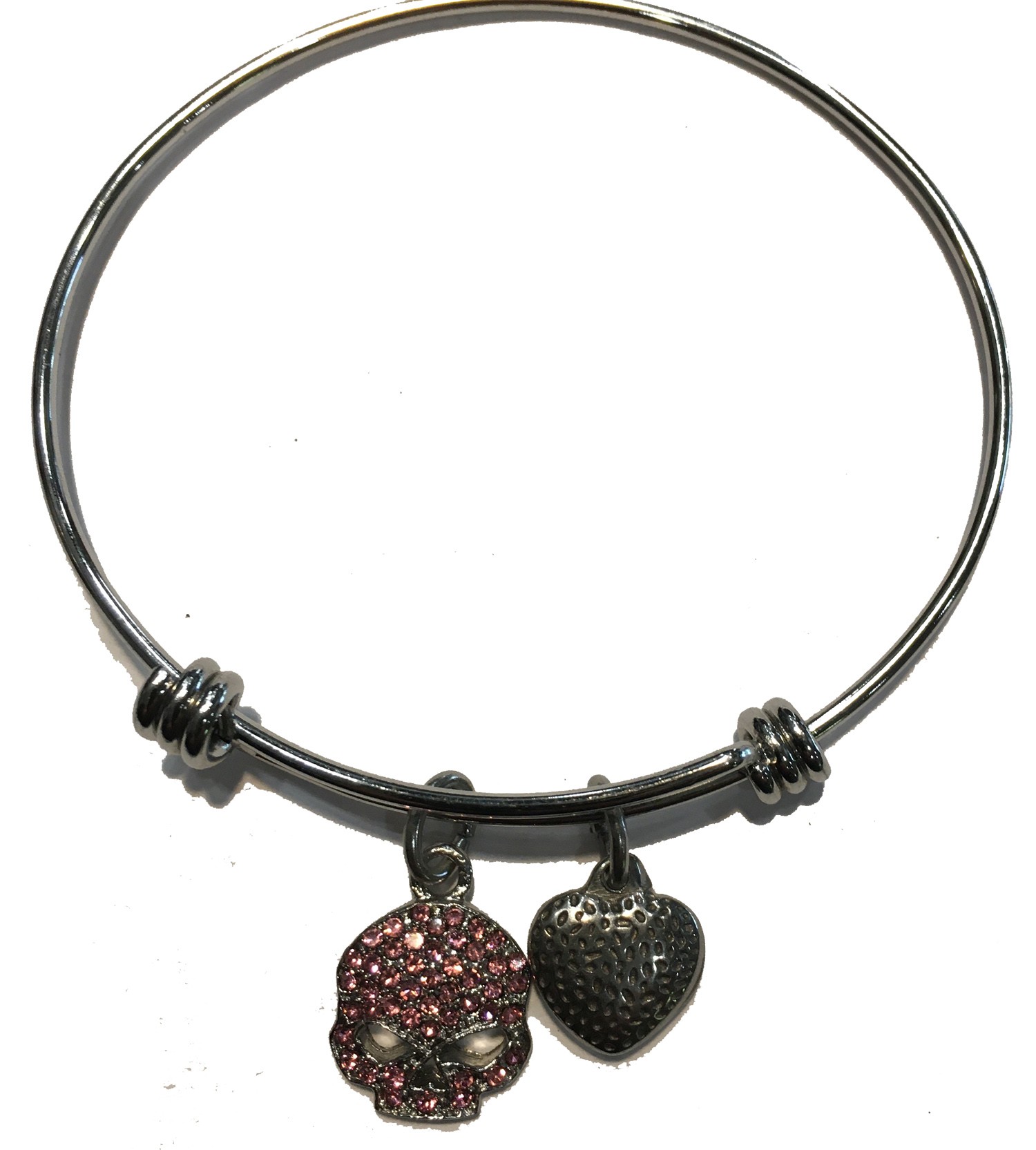 ALEX & ANI STYLE BRACELET WITH PINK CRYSTAL SKULL STAINLESS STEEL