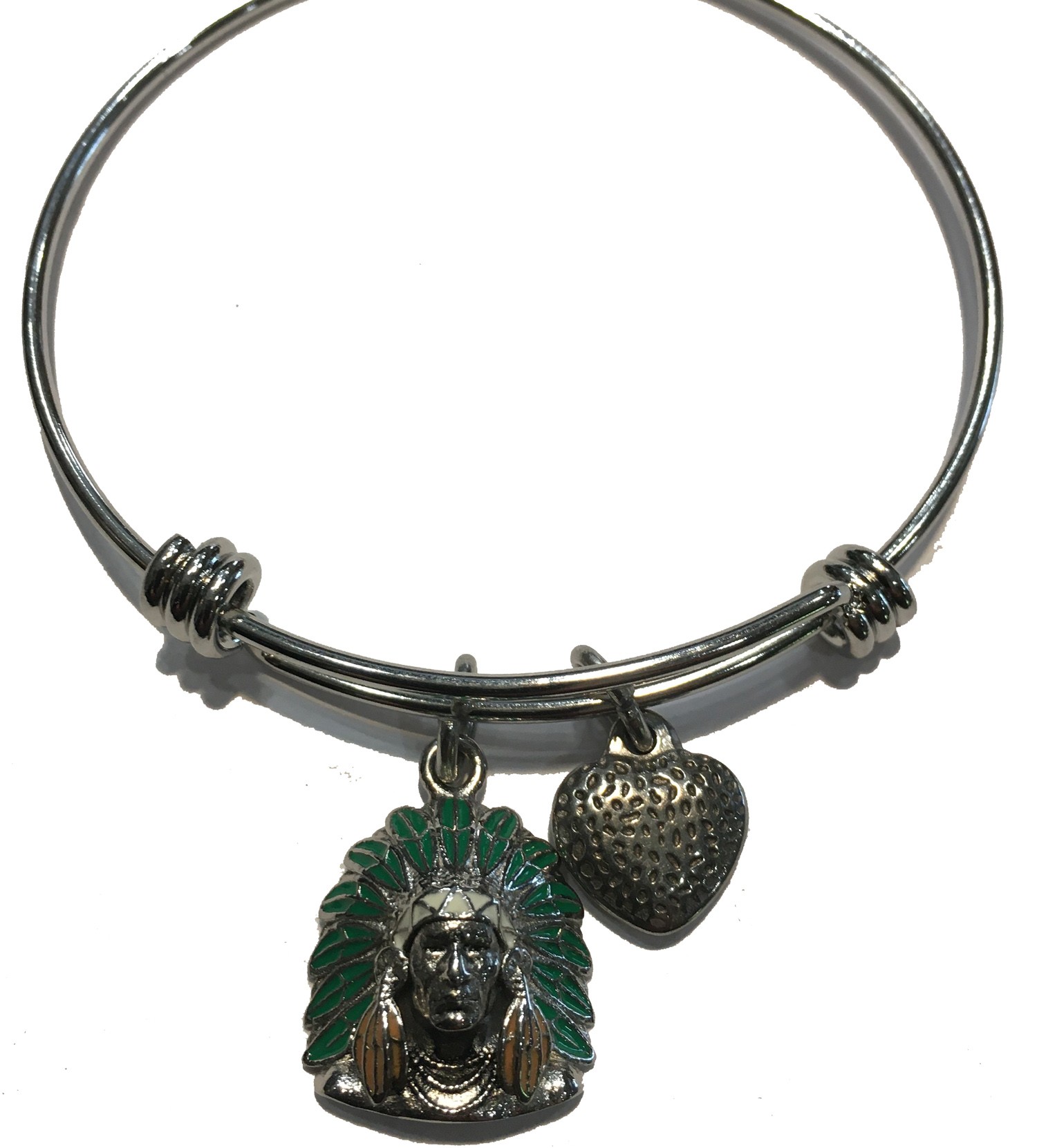 ALEX & ANI STYLE BRACELET WITH TEAL GREEN INDIAN HEAD STAINLESS STEEL