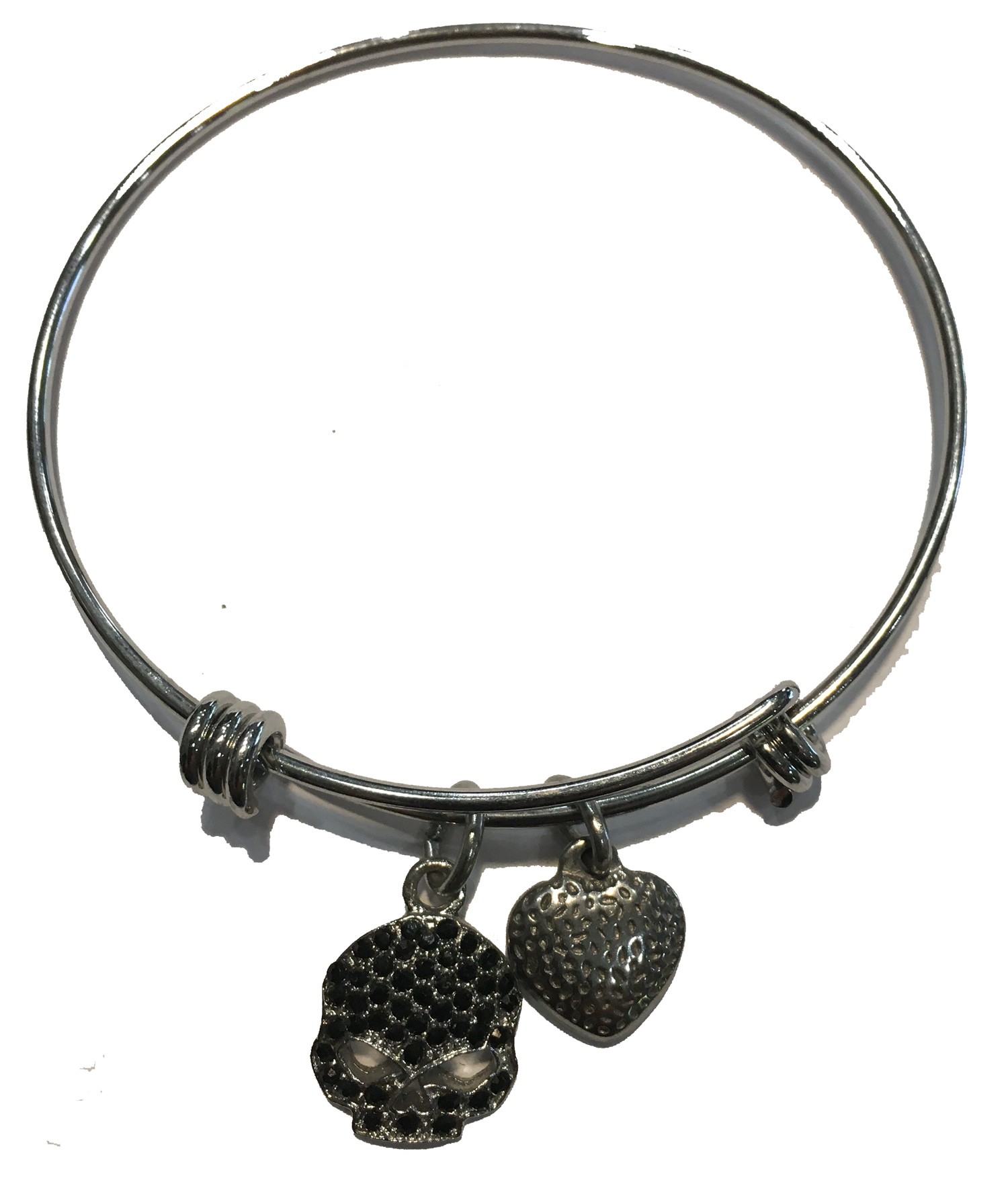 ALEX & ANI STYLE BRACELET WITH BLACK CRYSTAL SKULL STAINLESS STEEL