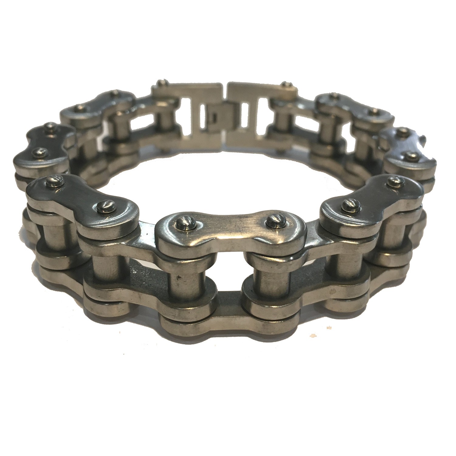 BRUSHED SILVER MENS MOTORCYCLE CHAIN BRACELET STAINLESS STEEL 9-1/4