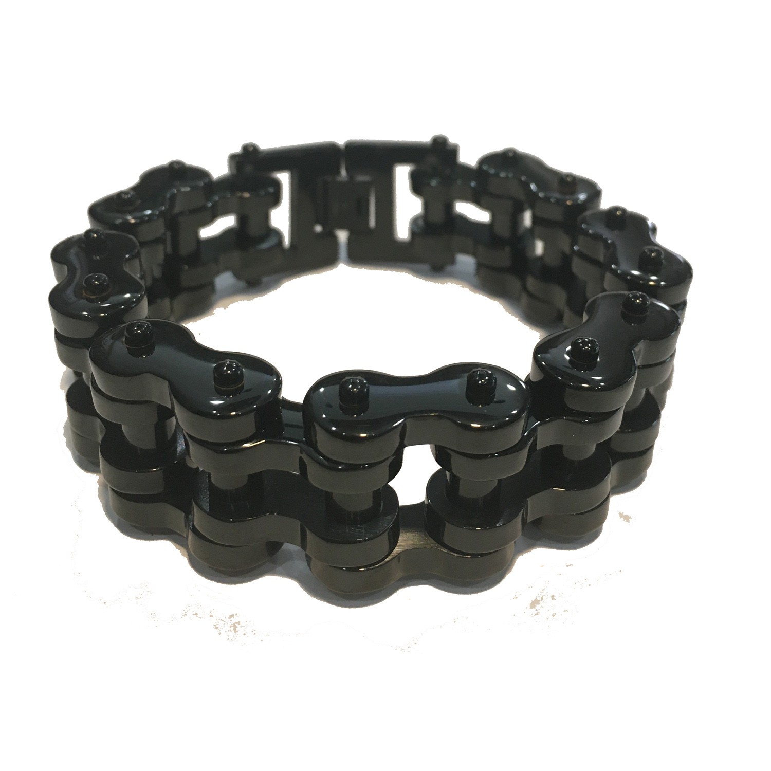SHINY BLACK FINISH MENS MOTORCYCLE CHAIN BRACELET STAINLESS STEEL 9