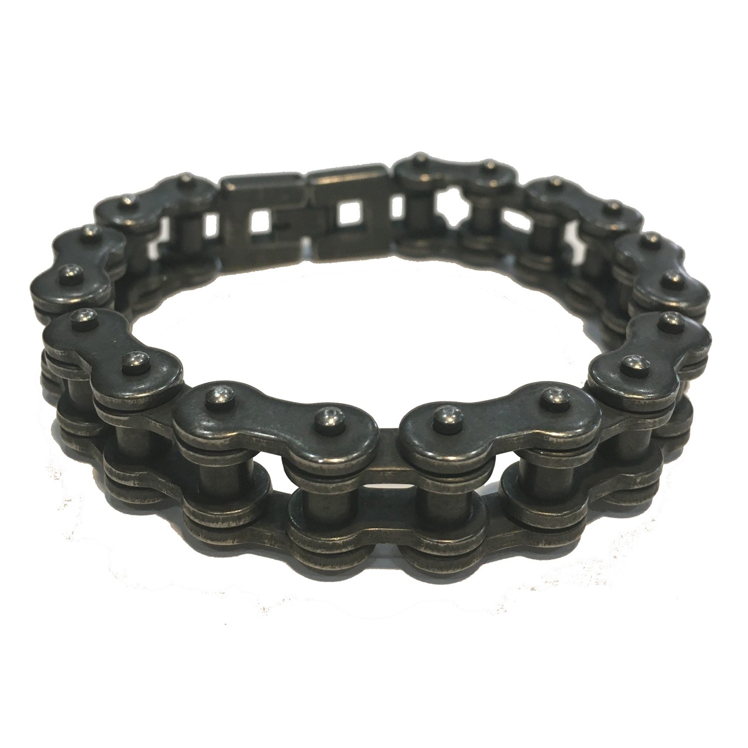 DARK GALVANIZED (DISTRESSED) MENS MOTORCYCLE CHAIN BRACELET STAINLESS STEEL 9