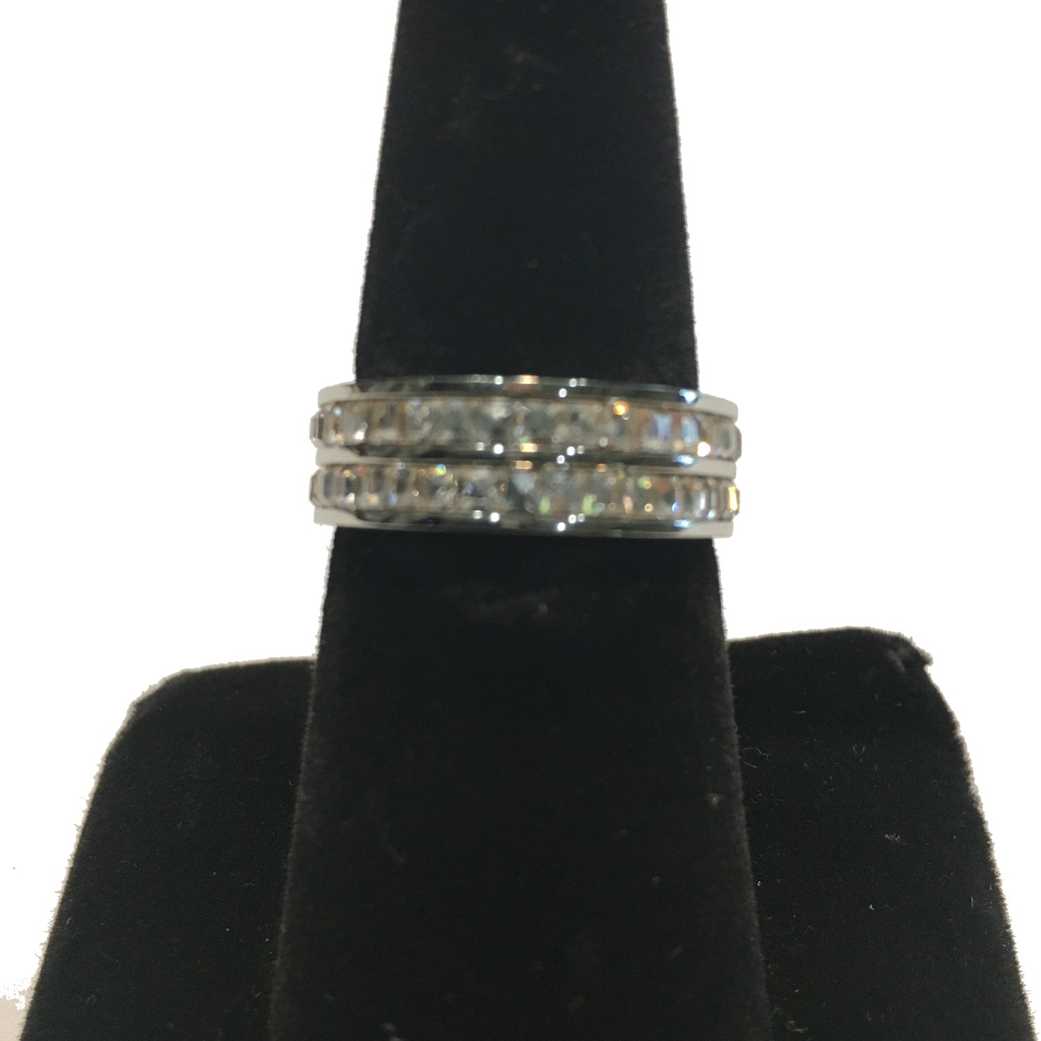 DOUBLE ROW CLEAR CRYSTAL LADIES RING ALL AROUND STAINLESS STEEL