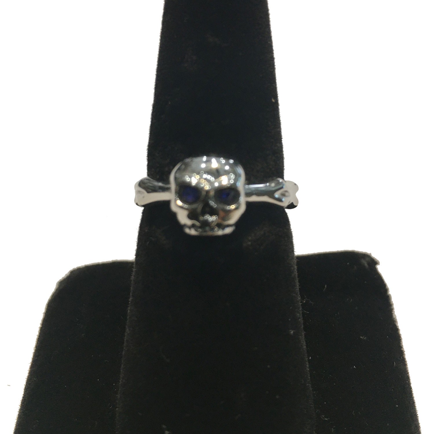 SKULL BLUE EYED WITH BONE LADIES RING STAINLESS STEEL