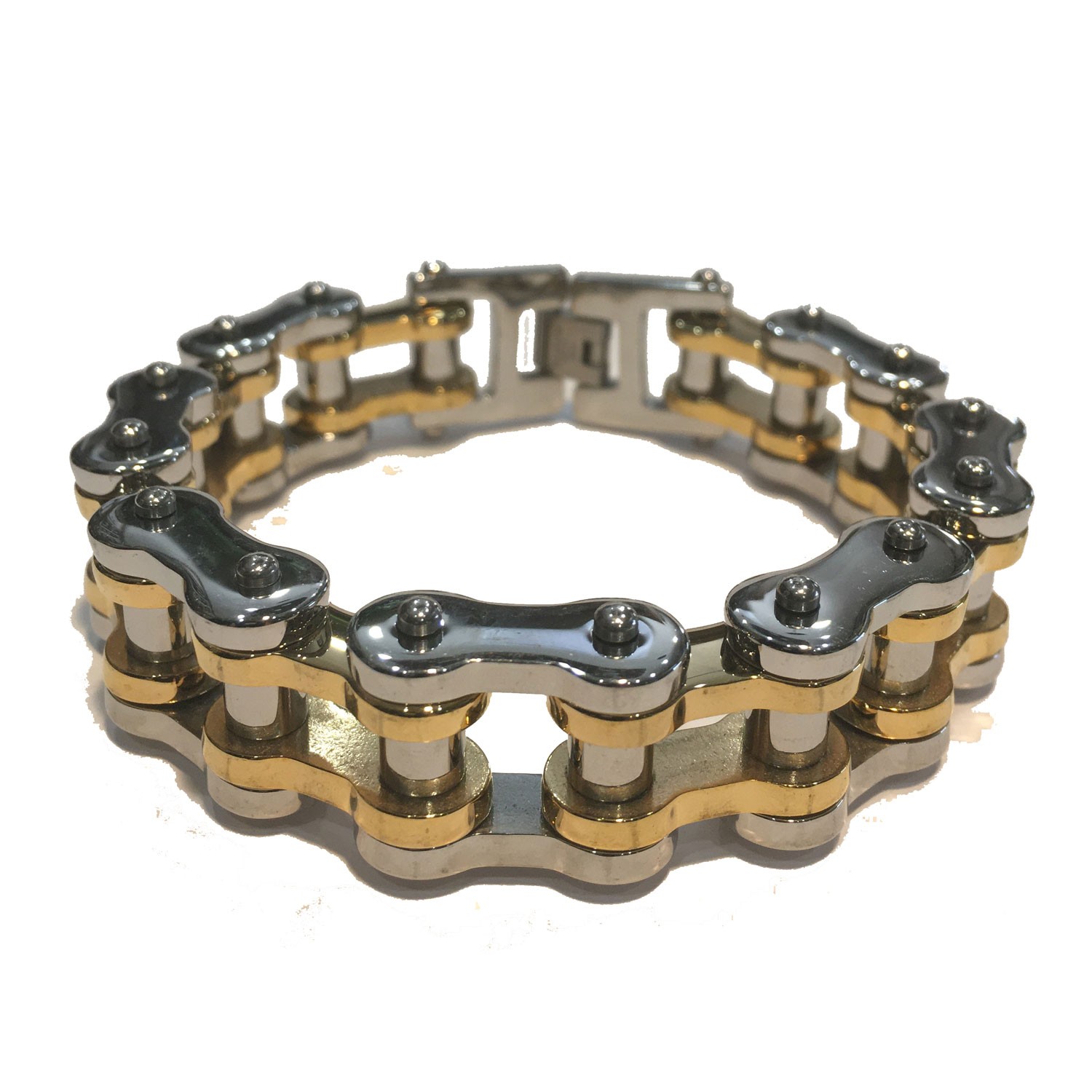 SHINY SILVER & GOLD MENS MOTORCYCLE CHAIN BRACELET STAINLESS STEEL 9