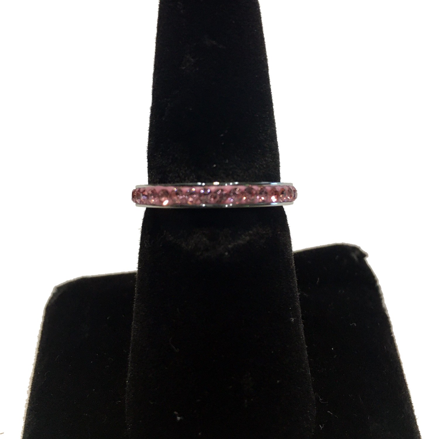 SINGLE CRYSTAL BAND RING PINK STAINLESS STEEL SIZE 5-10