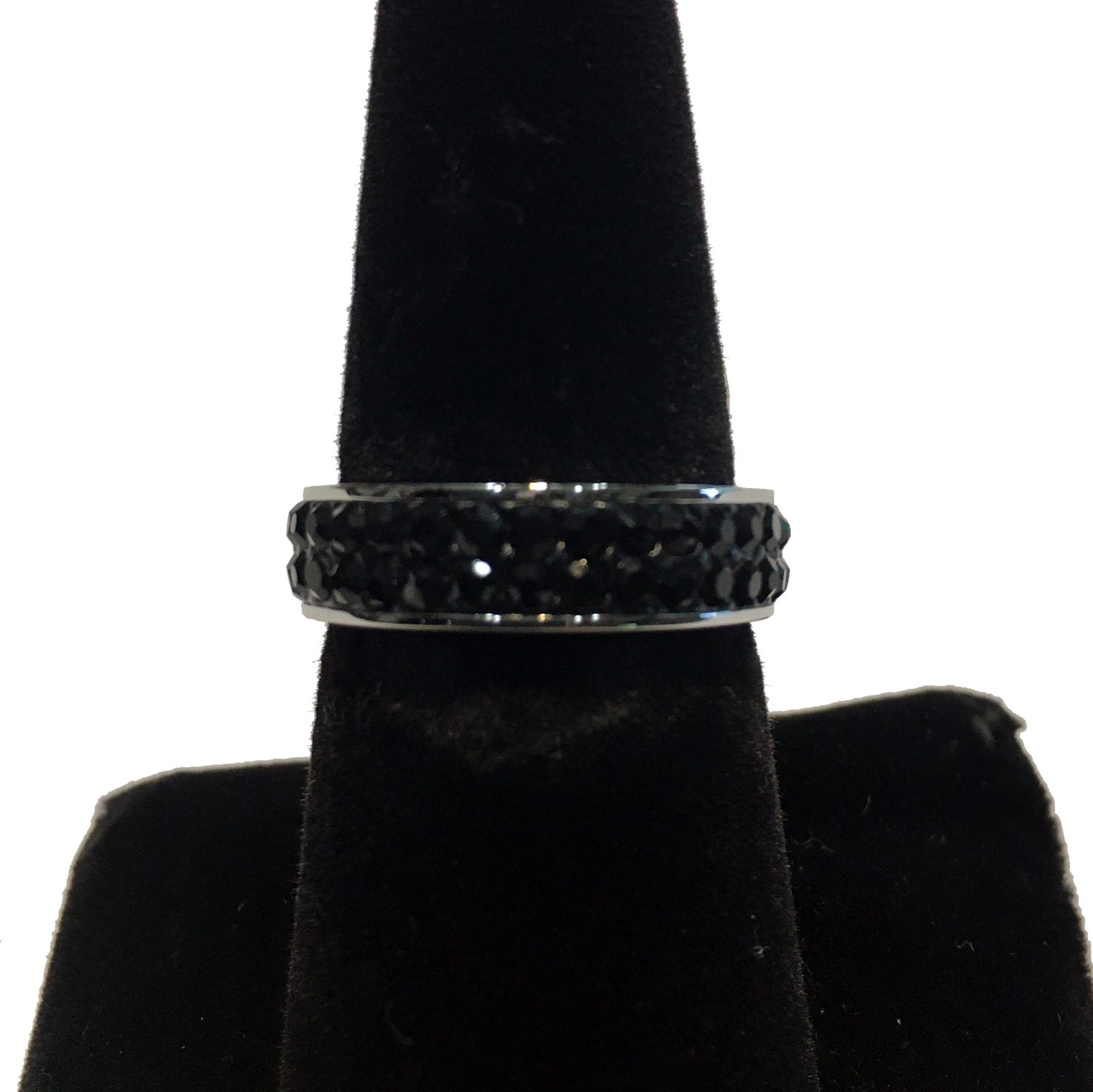 DOUBLE CRYSTAL BAND RING BLACK STAINLESS STEEL 5-10
