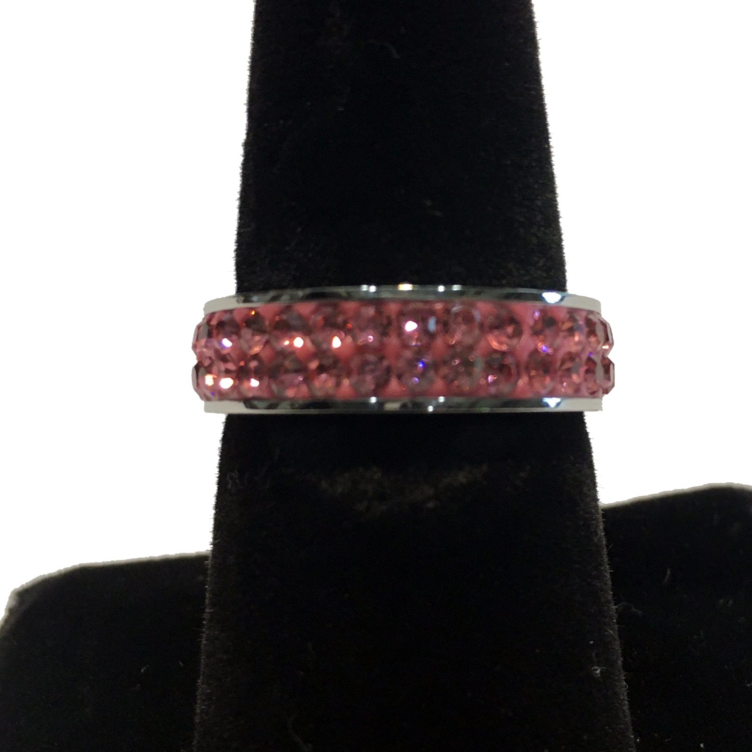 DOUBLE CRYSTAL BAND RING PINK STAINLESS STEEL 5-10