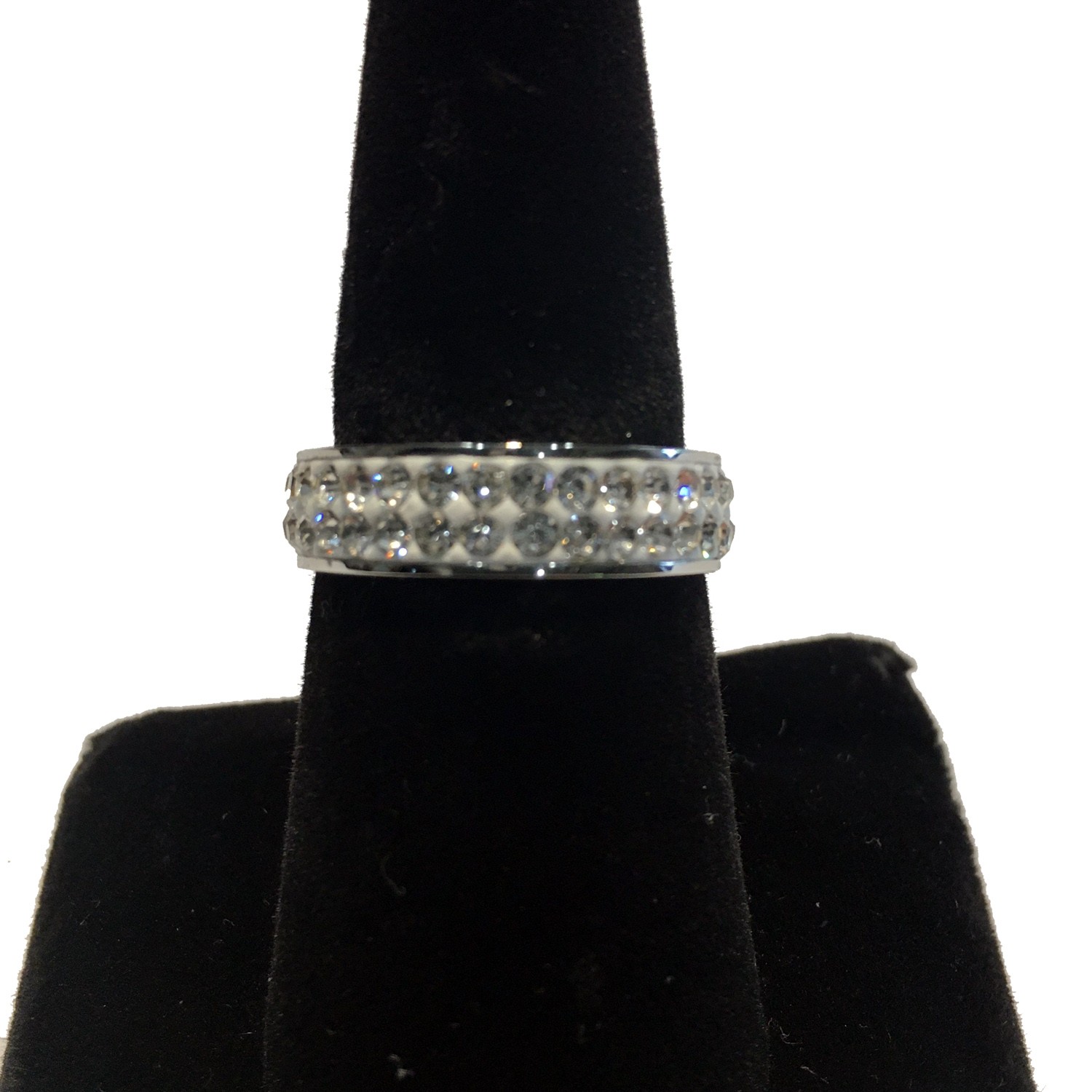 DOUBLE CRYSTAL BAND RING CLEAR STAINLESS STEEL 5-10