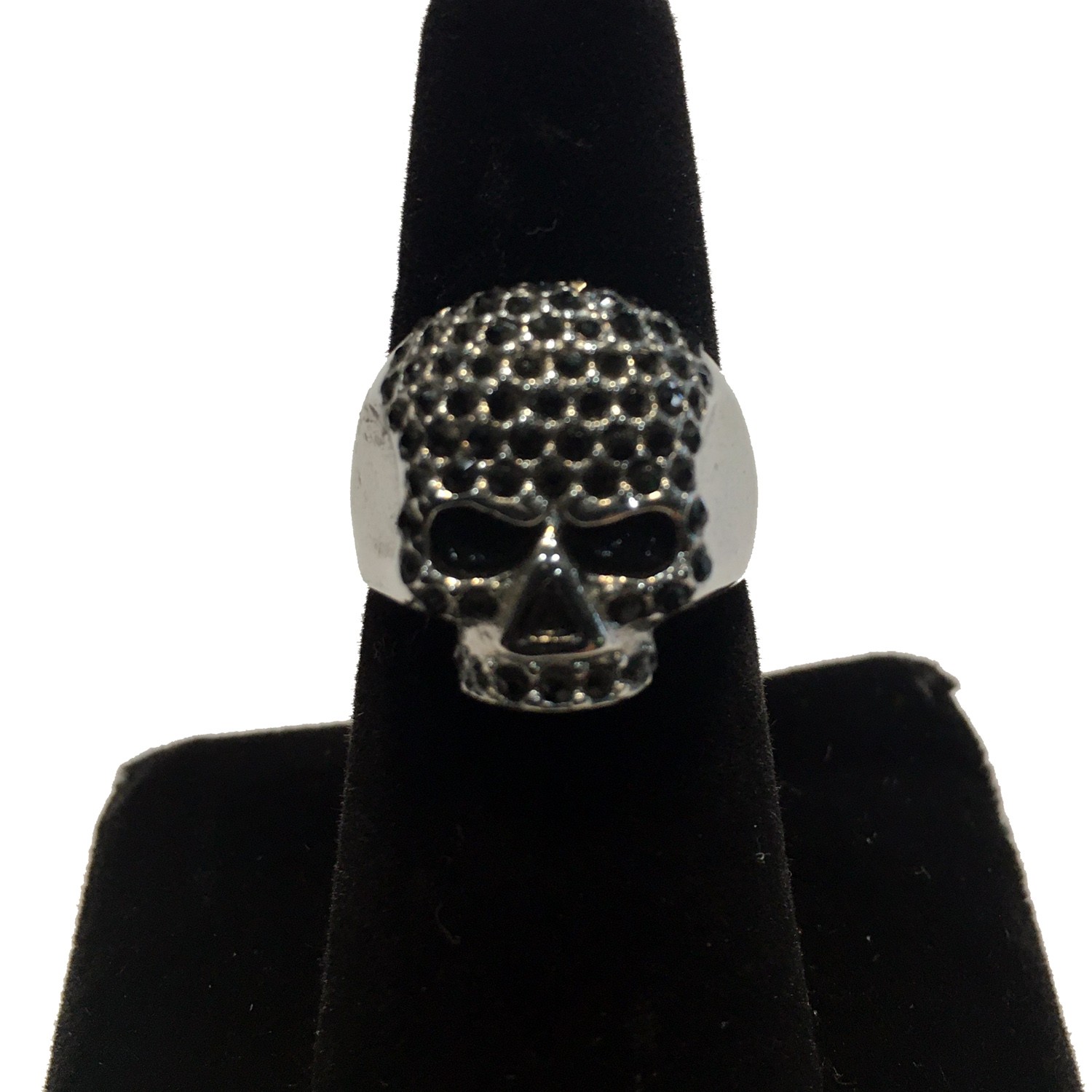 SKULL CRYSTAL RING BLACK STAINLESS STEEL SIZE 5-10
