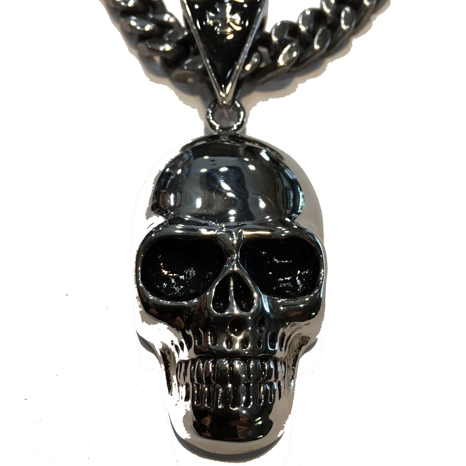 SKULL  PLAIN HEAD BIG BLACK EYES SILVER STAINLESS STEEL PENDANT ONLY