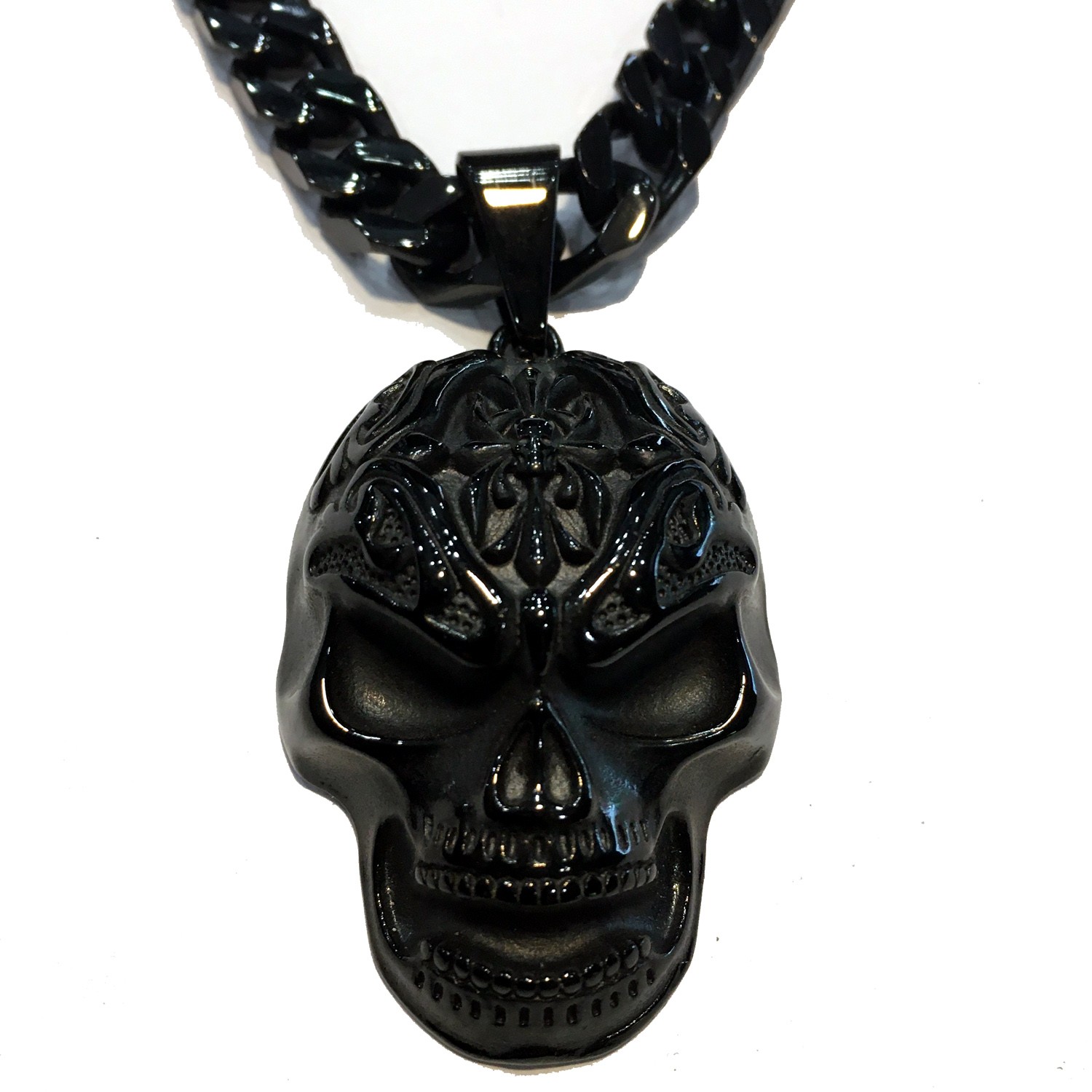 SKULL OPEN MOUTH SMILING BLACK STAINLESS STEEL PENDANT ONLY